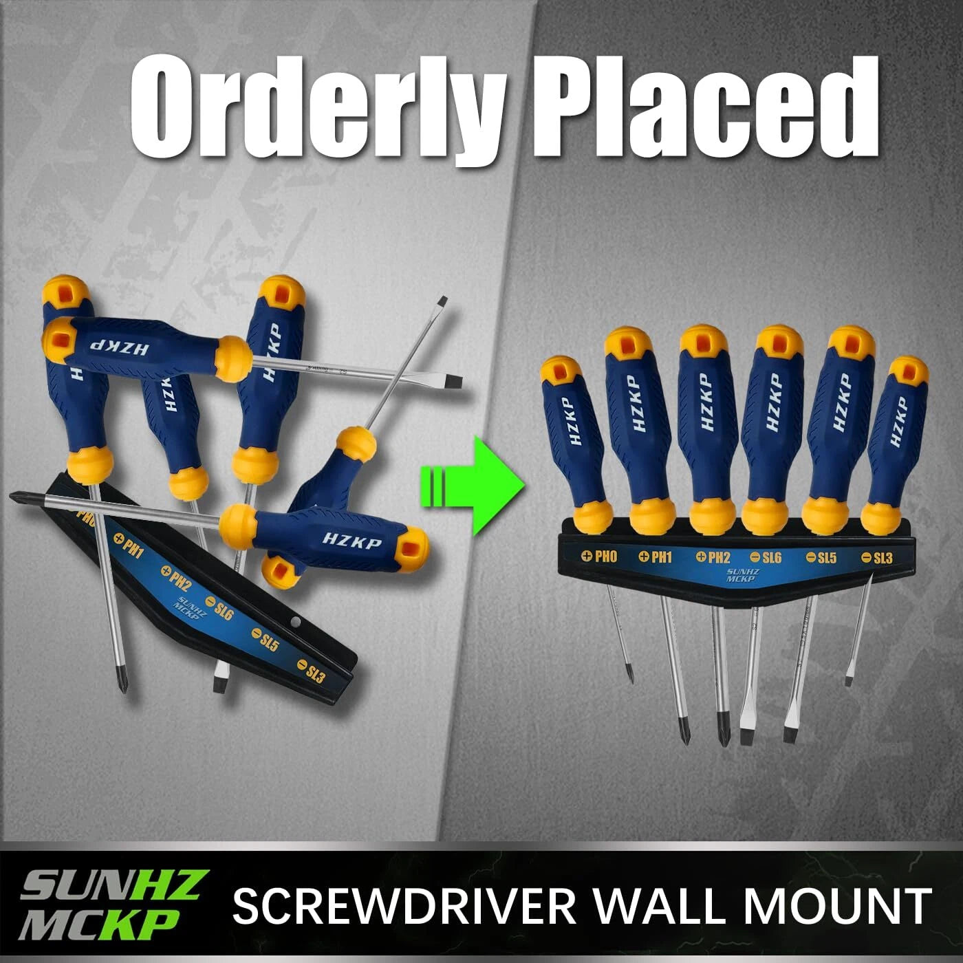 7-Piece Screwdriver Set, 3 Phillips and 3 Flat, S2 Steel with Wall Mount