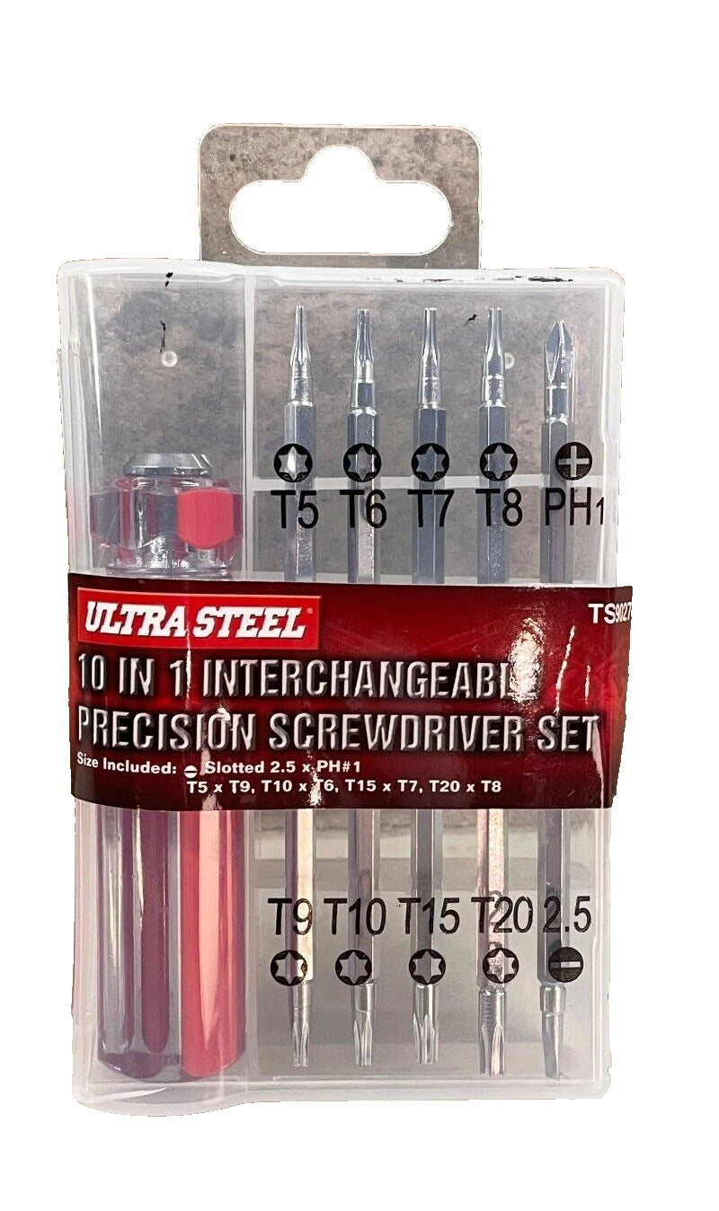 10 in 1 Interchangeable Precision Screwdriver Tool Set - Stotted PH1 Stars Bits