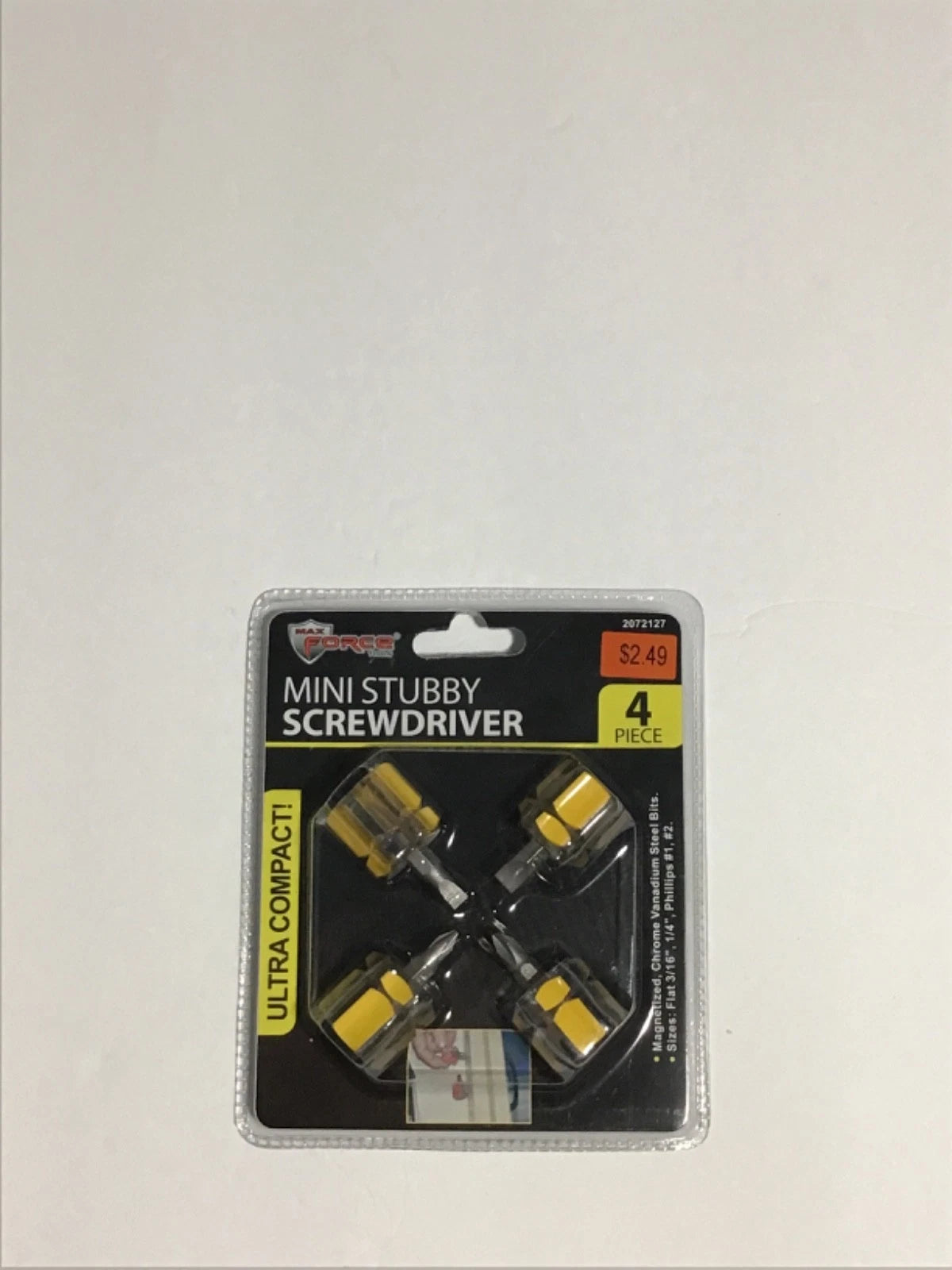 1 SET OF 4 PC MAX FORCE MINI STUBBY SCREWDRIVER YELLOW COLOR