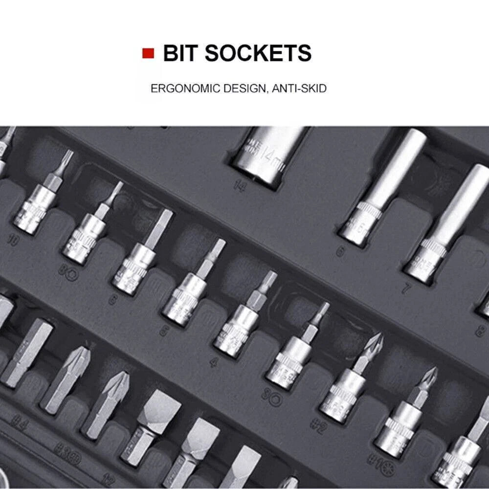 Socket Set 94 Pcs Ratchet Spanner Wrench 1/2" 1/4" Screwdriver Bits Tool Kit USA