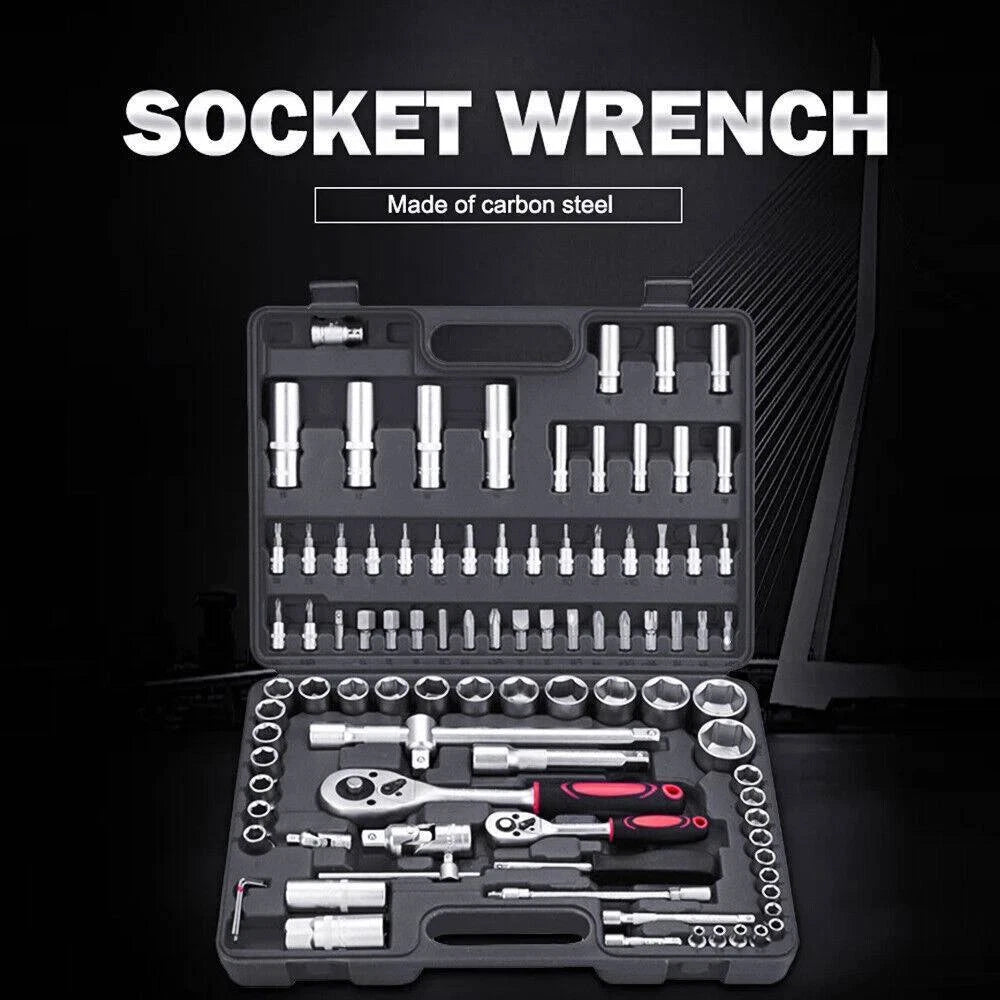 Socket Set 94 Pcs Ratchet Spanner Wrench 1/2" 1/4" Screwdriver Bits Tool Kit USA