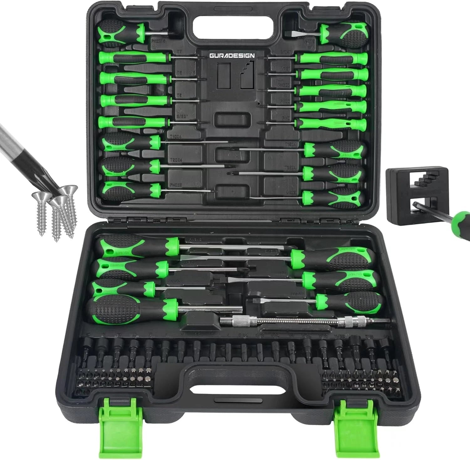 107-Piece Magnetic Screwdrivers Set with Case, Screw Driver Set, Includs Slotted