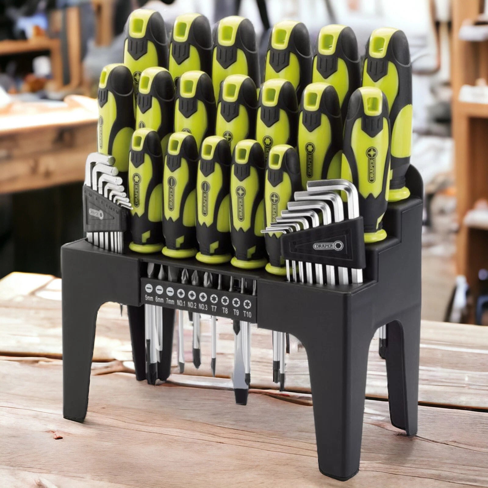 DRAPER SCREWDRIVER ALLEN KEY BIT SET + STORAGE STAND PLAIN CROSS POZI (44PC)