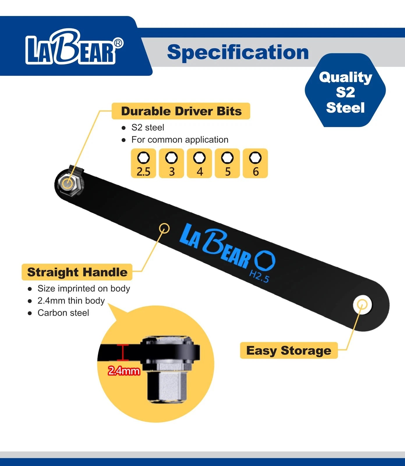 LABEAR - Metric HEX Ultra Low Profile Offset Screwdriver Set 5 Piece, 90 Degr...