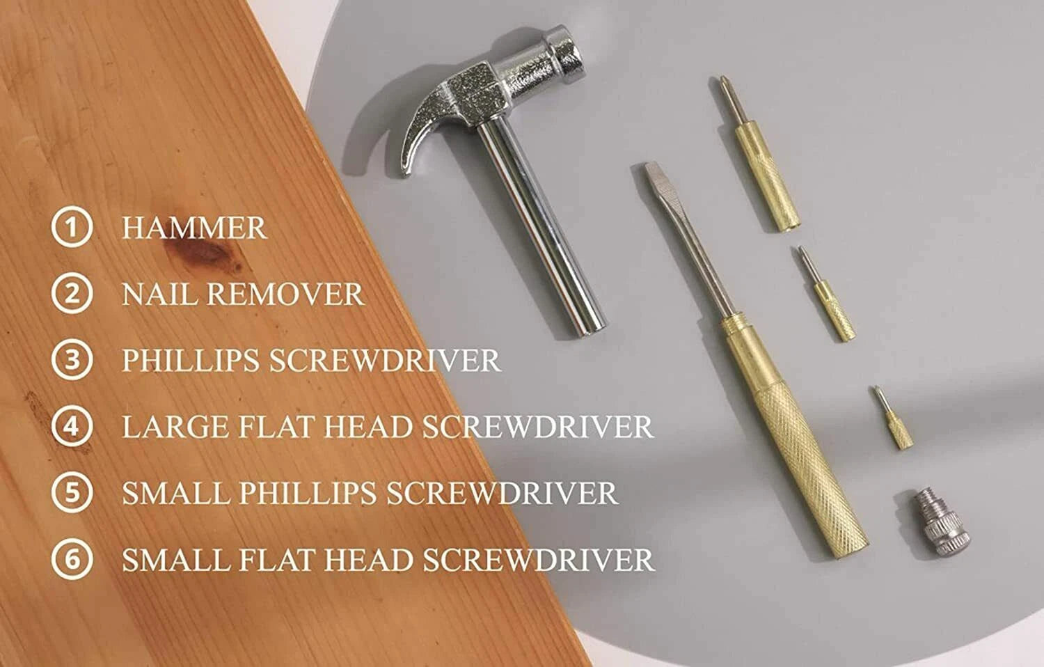 6 in 1 Hammer Screwdriver Tool Set 2 Phillip 2 Flat 1 Hammer With Nail Puller