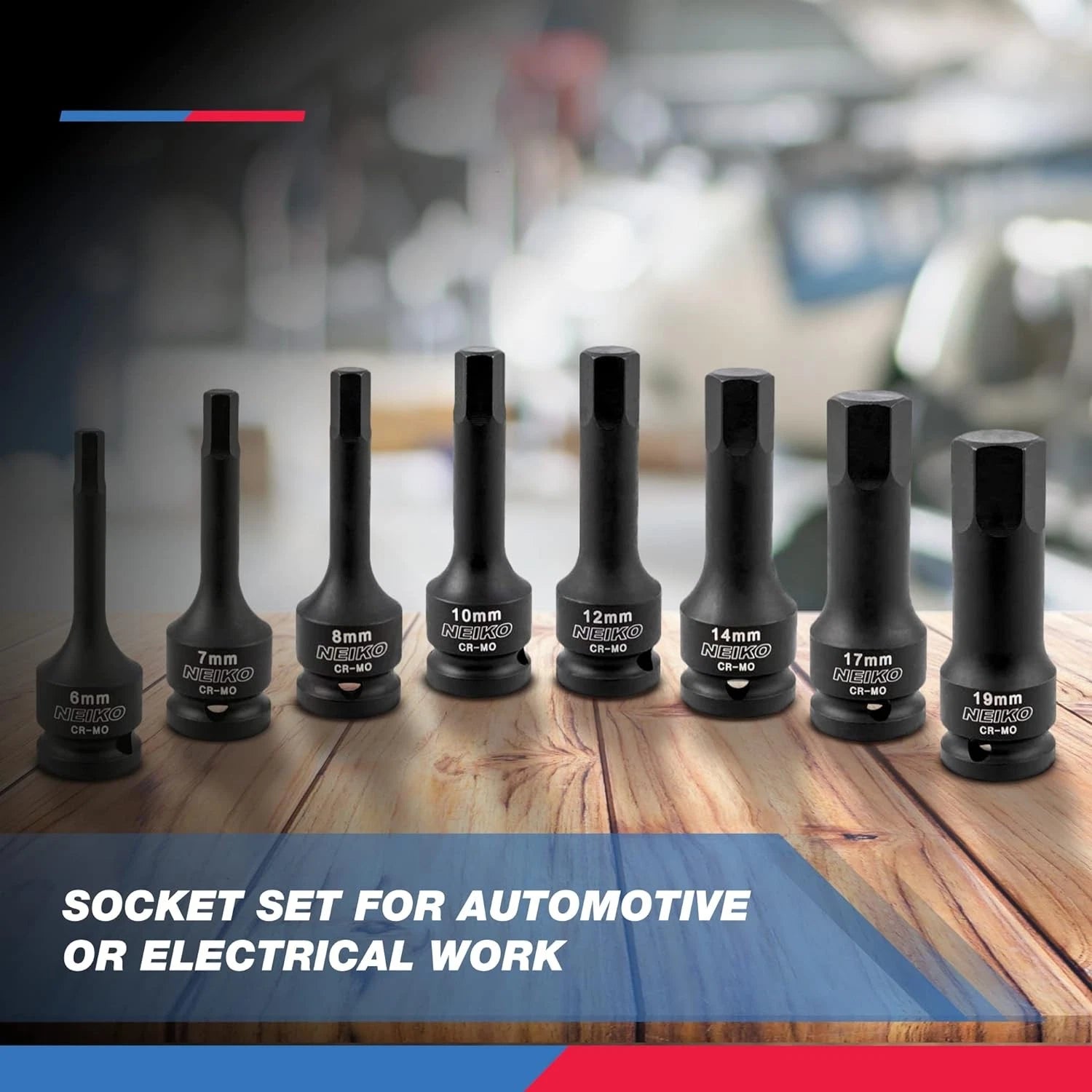 Neiko 01136B 1/2-Inch Drive Allen Hex Impact Socket Set, Metric, 1/2" Metric