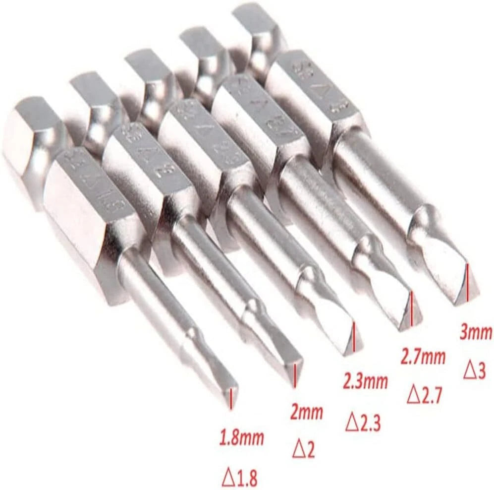 5 Pcs 50mm 1/4 Hex Shank Magnetic Triangle Head Screwdriver Bit Set S2 Steel Scr