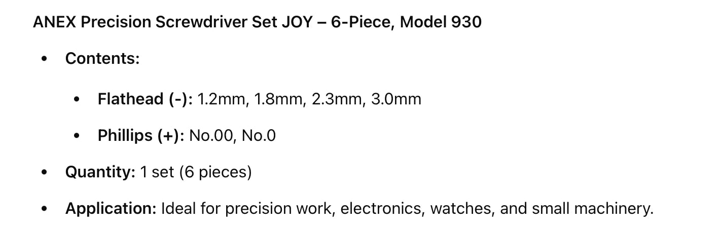 JIS Precision Screwdrivers for JAPANESE Cameras & Lenses Repair ANEX