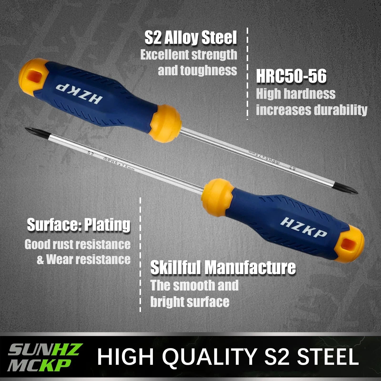 7-Piece Screwdriver Set, 3 Phillips and 3 Flat, S2 Steel with Wall Mount