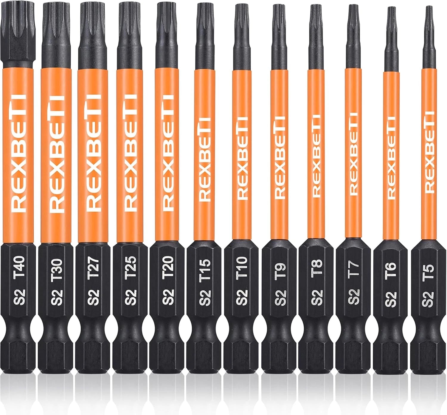 REXBETI 12 Piece Torx Head Screwdriver Bit Set, 1/4 Inch Hex Shank S2 Steel Magn