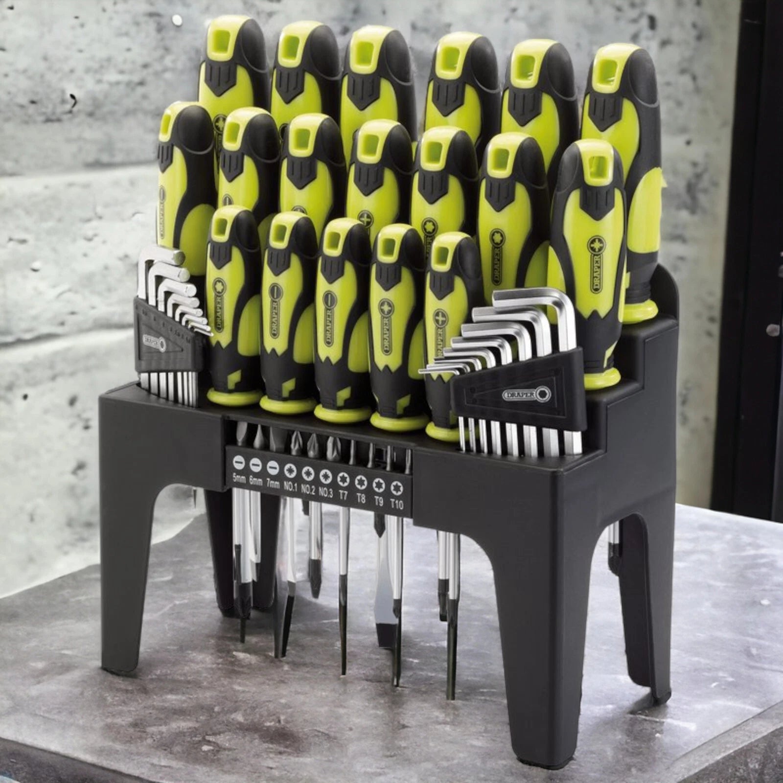 DRAPER SCREWDRIVER ALLEN KEY BIT SET + STORAGE STAND PLAIN CROSS POZI (44PC)