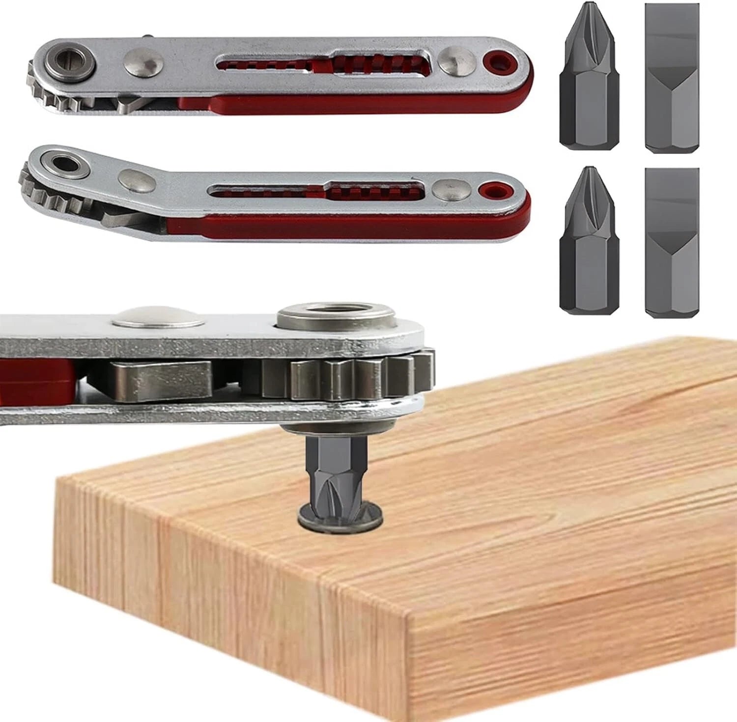 Mini Ratchet Wrench Screwdriver, 2 Pcs Elbow Head & Flat Head 1/4 Inch Hex Screw