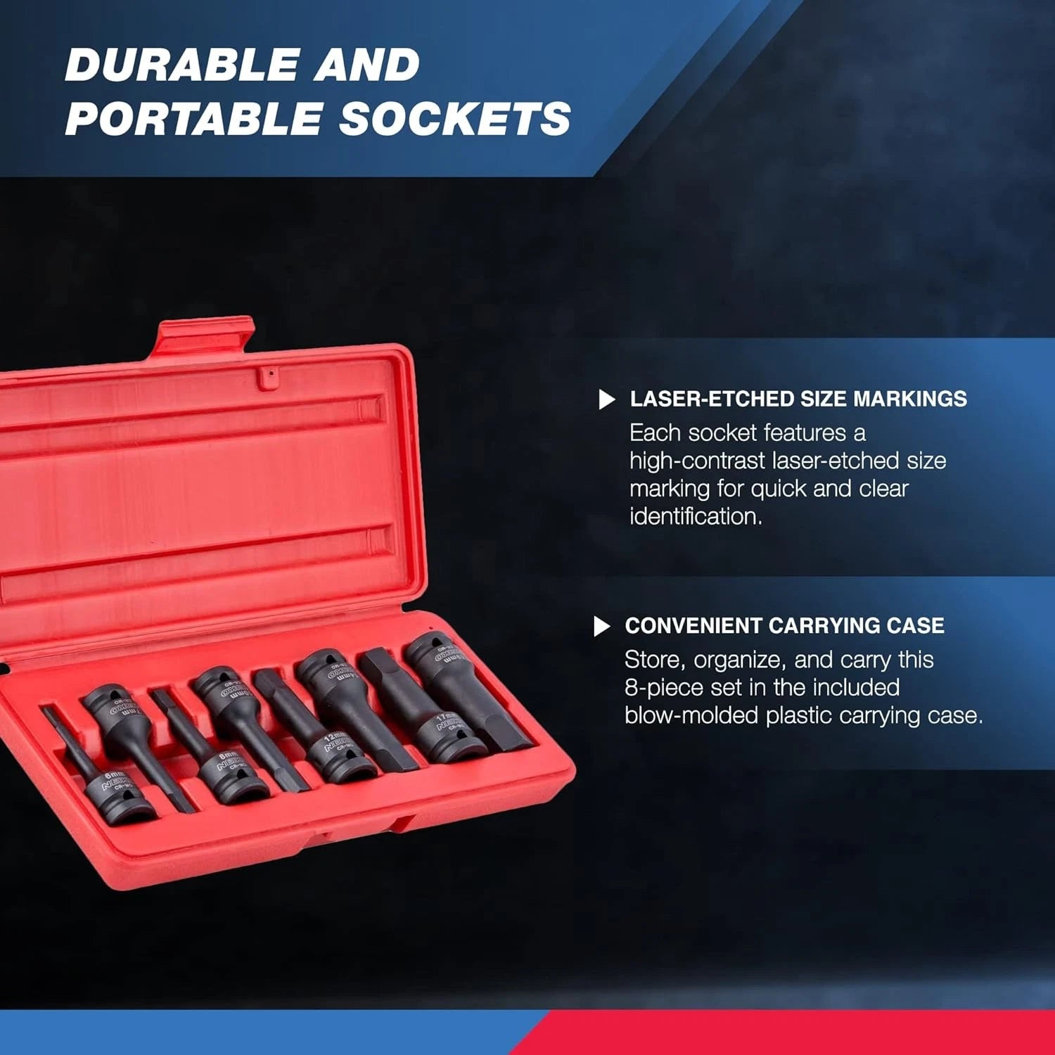 Neiko 01136B 1/2-Inch Drive Allen Hex Impact Socket Set, Metric, 1/2" Metric