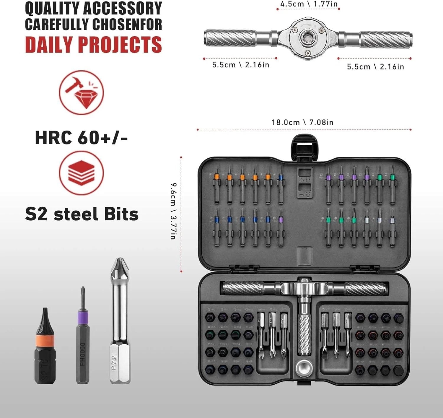 VMAN Ratchet Screwdriver Set, 66 in 1 magnetic Screwdriver sets, S2 Steel Bits,