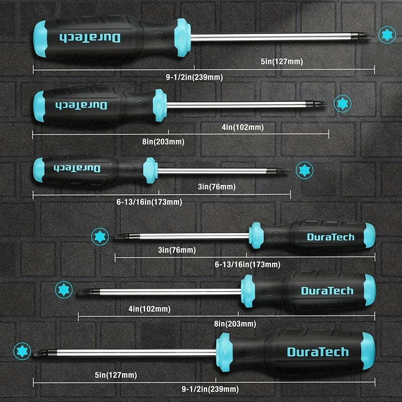 DURATECH 6PC Magnetic Torx Screwdriver Set S2 Steel Shaft Magnetic Tip W/Storage