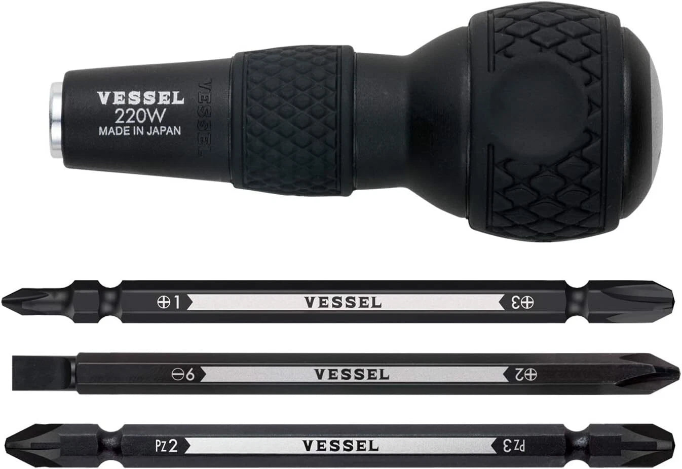 Vessel Ball Grip 1/4" Hex Bit Interchangeable Screwdriver Set 220W-3 JAPAN