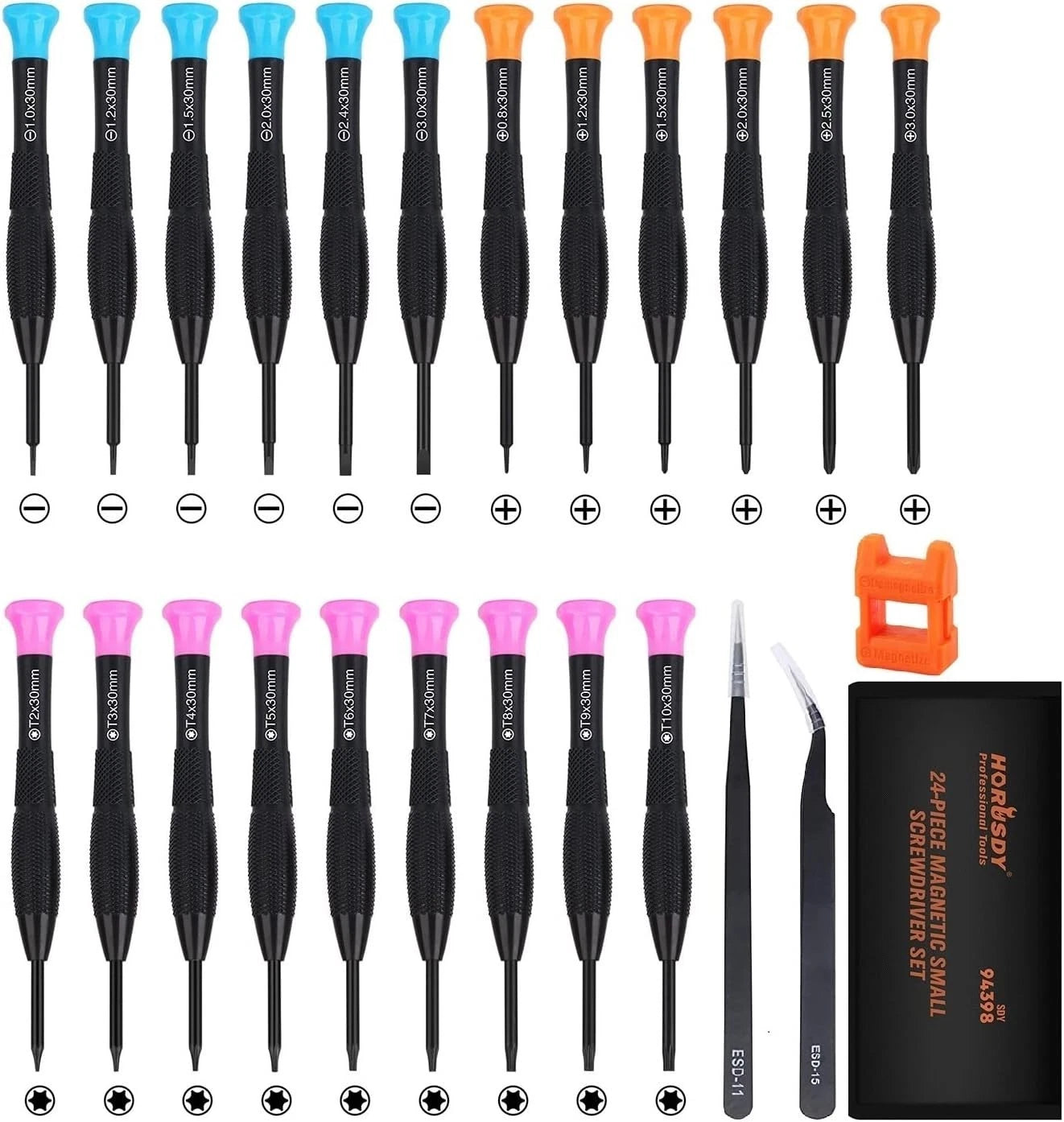 Mini 24-Piece Screwdriver Set - Phillips, Slotted, and Torx with Storage Bag