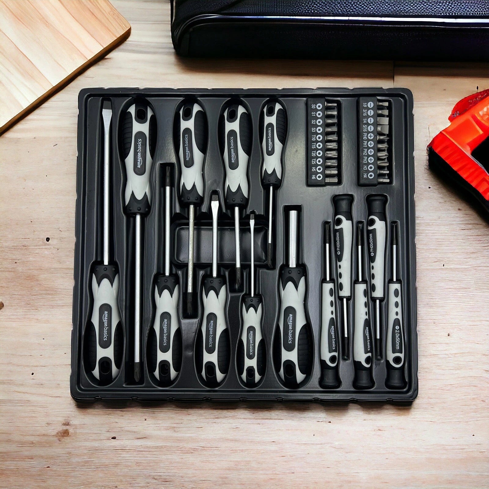 Amazon Basics 34-Piece Magnetic Tip Screwdriver Set - 34-Piece, Grey, Black