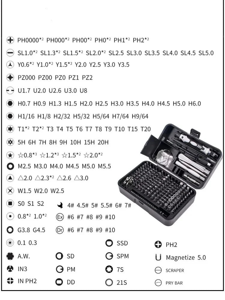 170 In1 Magnetic Screwdriver Bits Set Torx Phillips Screw Kit Electrical Wrench