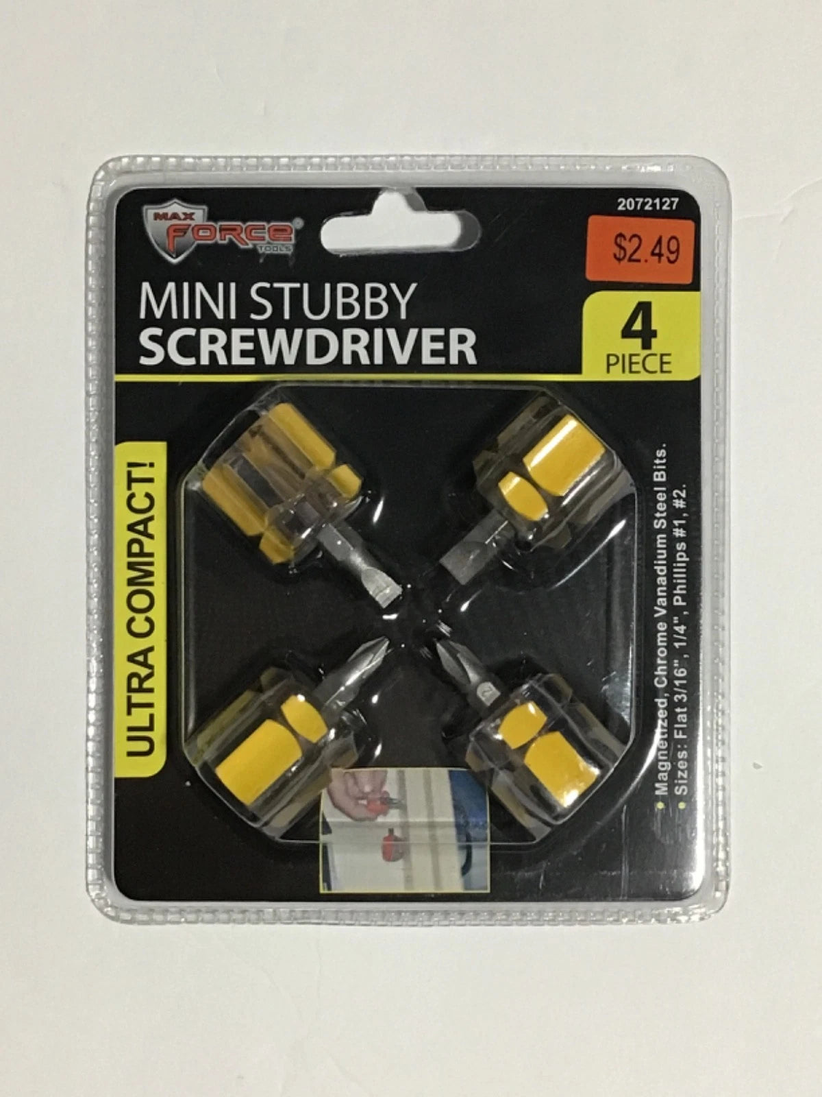 1 SET OF 4 PC MAX FORCE MINI STUBBY SCREWDRIVER YELLOW COLOR