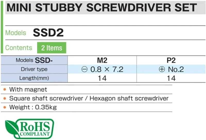 New TONE MINI STUBBY SCREWDRIVER SET SSD2 from Japan