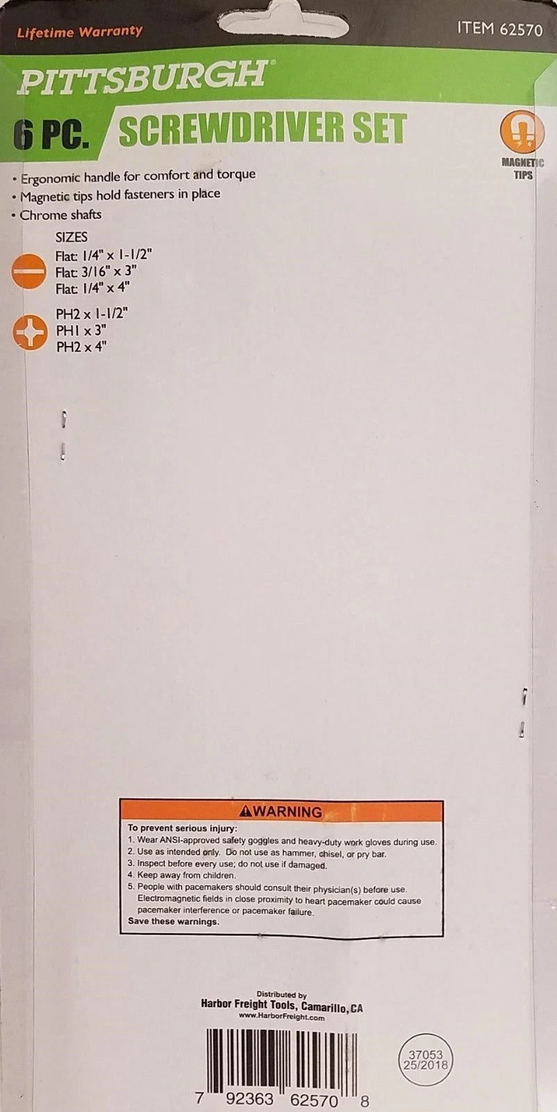 Screwdriver Set Flat & Phillips Magnetic Tips 6 Ct/Set