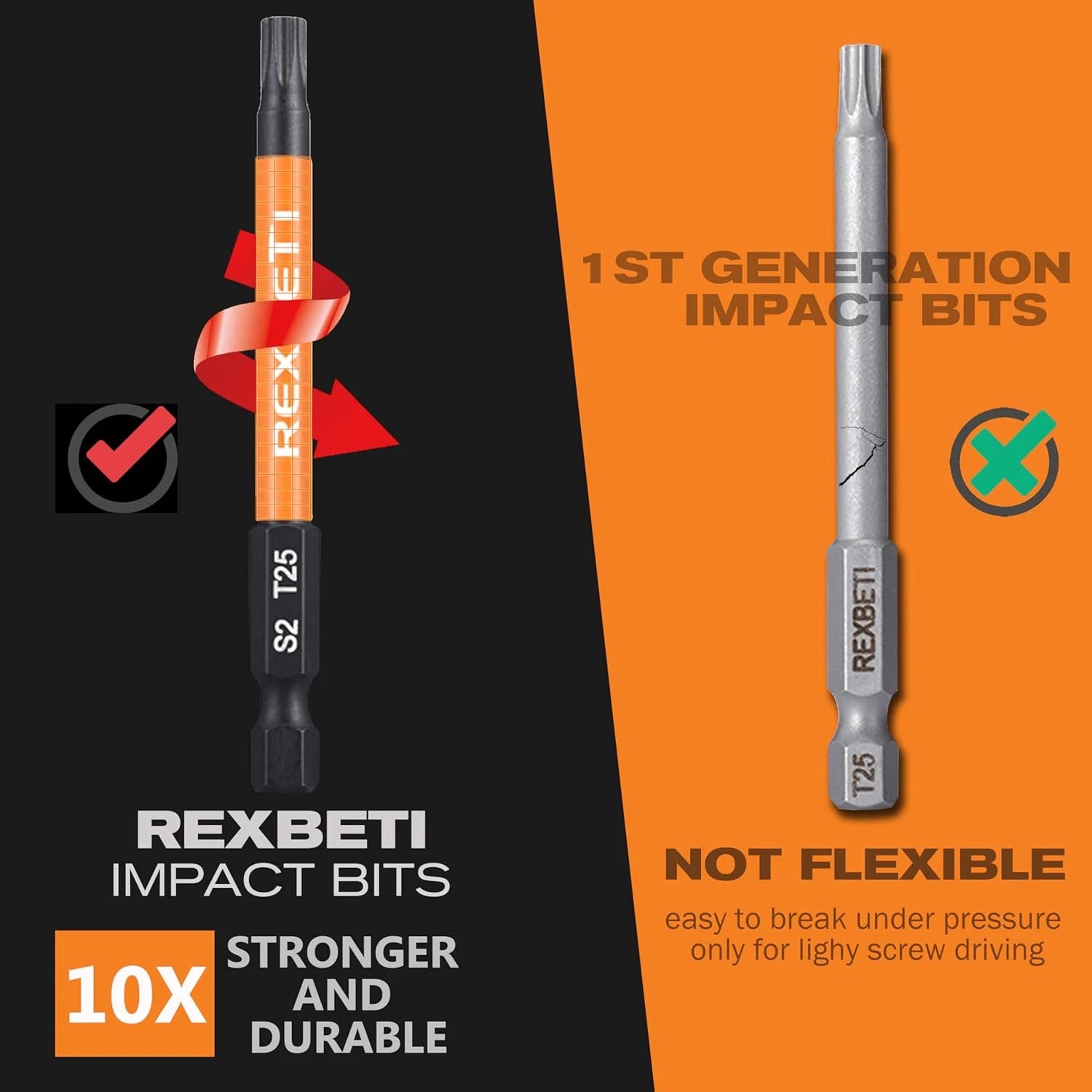 REXBETI 12 Piece Torx Head Screwdriver Bit Set, 1/4 Inch Hex Shank S2 Steel Magn