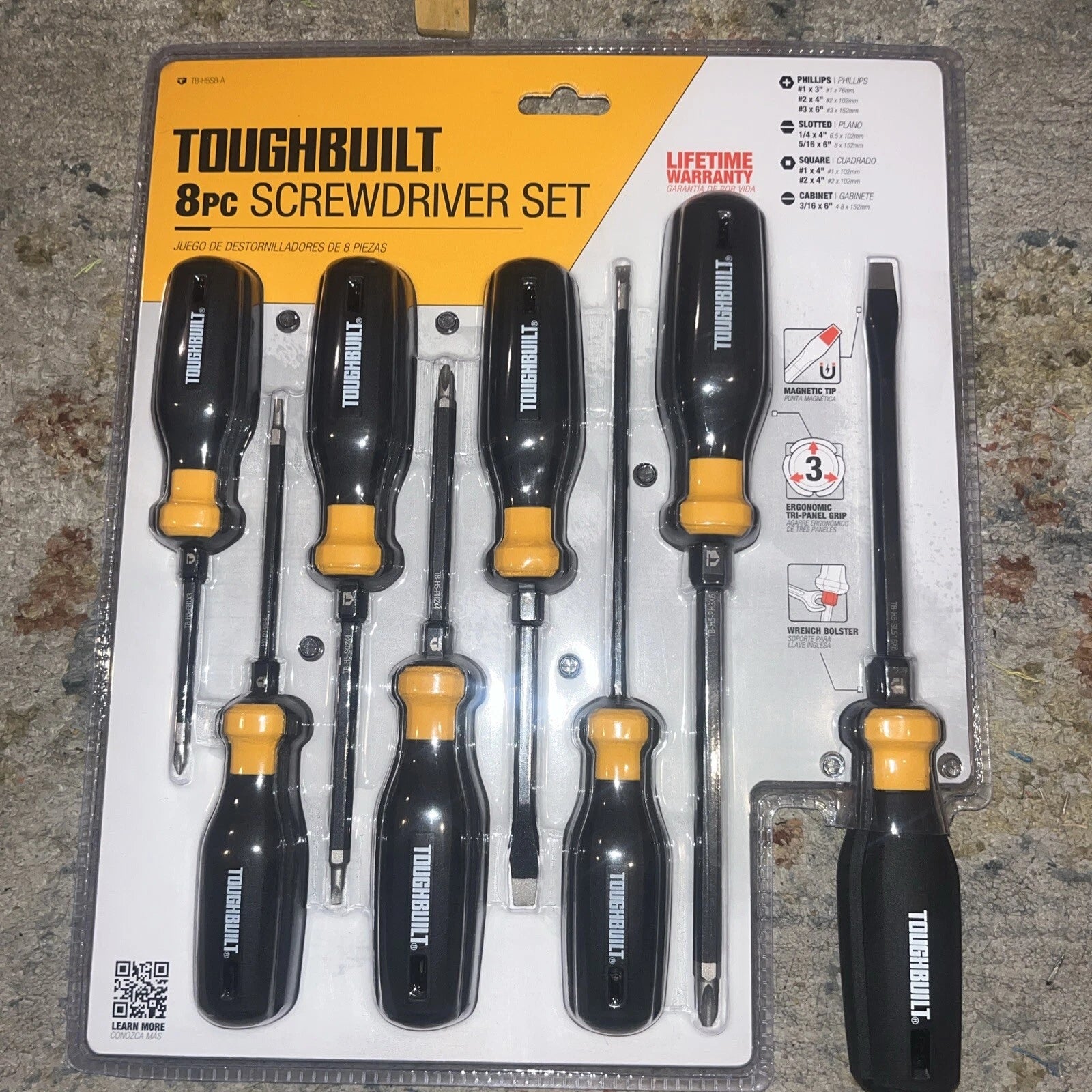 ToughBuilt® 8-Piece Tri-Panel Rubber Handle Magnetic Screwdriver Set   TB-H5S8-A