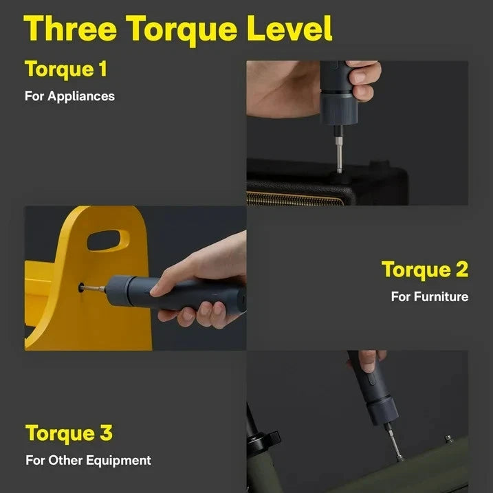 HOTO 3.6V Electric Screwdriver Kit – Rechargeable, 3 Torque Settings, LED.