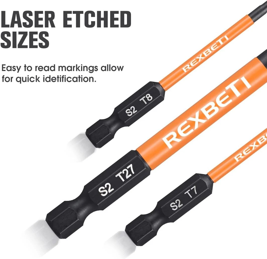REXBETI 12 Piece Torx Head Screwdriver Bit Set, 1/4 Inch Hex Shank S2 Steel Magn