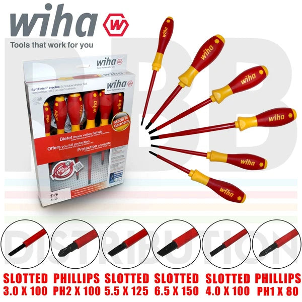 Wiha 00833 Phillips Slotted Screwdriver Set 6pcs VDE Electrician SoftFinish Grip