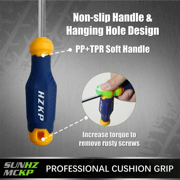 7-Piece Screwdriver Set, 3 Phillips and 3 Flat, S2 Steel with Wall Mount