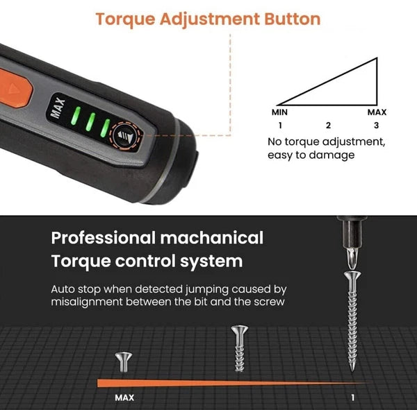 MX Tovel Handheld Electric Screwdriver 26 Piece Set 4V Li-Ion USB Charger LED