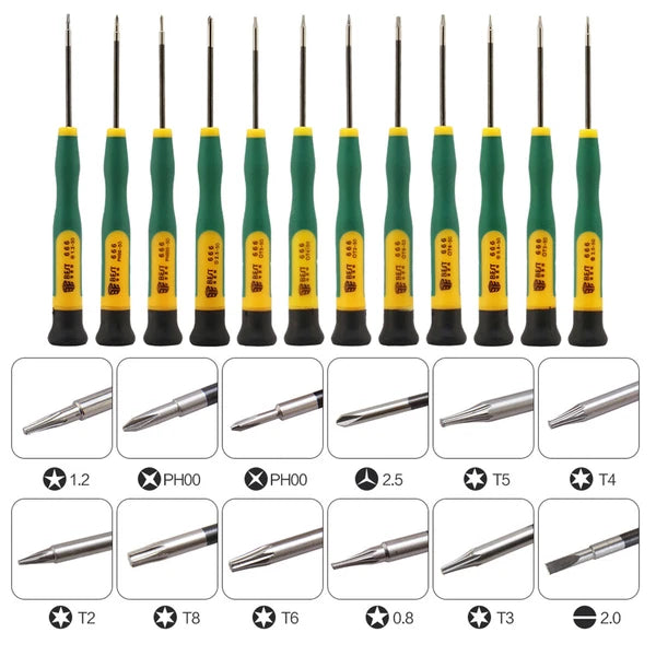 12PCS Screwdriver Tool Set With Torx T2 T3 T4 T5 T6 T8, Pentalobe 0.8 1.2 P5 P2