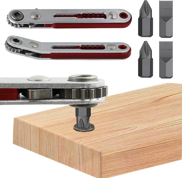 Mini Ratchet Wrench Screwdriver, 2 Pcs Elbow Head & Flat Head 1/4 Inch Hex Screw