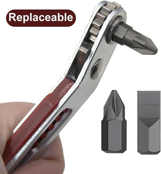 Mini Ratchet Wrench Screwdriver, 2 Pcs Elbow Head & Flat Head 1/4 Inch Hex Screw