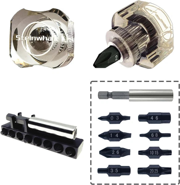 10In1 Short Stubby Mini Screwdriver for Tight Spots, Cellulose Acetate Fiber