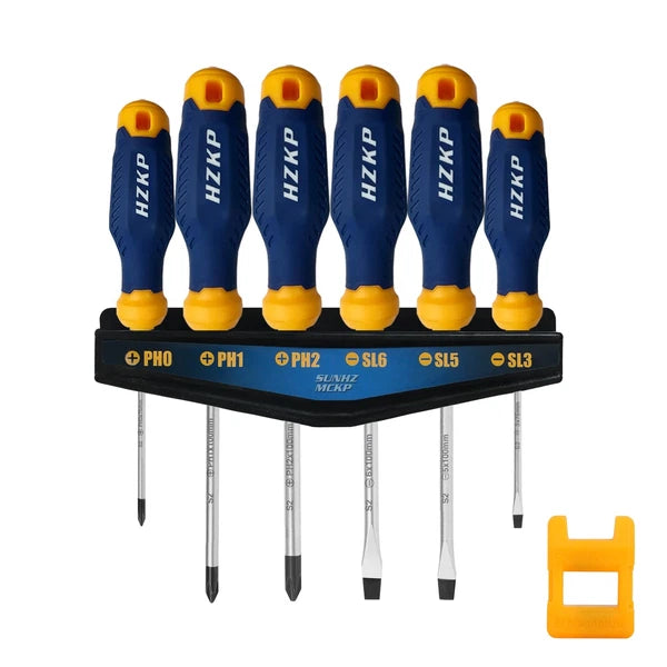 7-Piece Screwdriver Set, 3 Phillips and 3 Flat, S2 Steel with Wall Mount