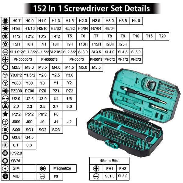 152 in 1 Precision Screwdriver Set Computer PC Phone Watch Torx Repair Tool Kit