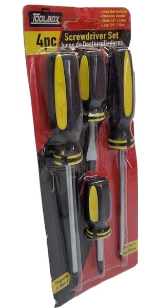 TOOL BOX 4pc Black/Yellow Screwdriver Set With Magnetic Tips 60536