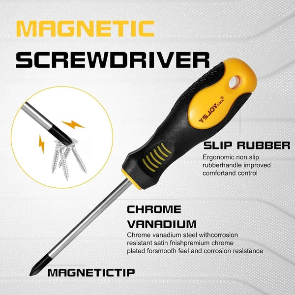 86-Piece Magnetic Screwdriver Set, CR-V Steel, Includes 86PC, Yellow