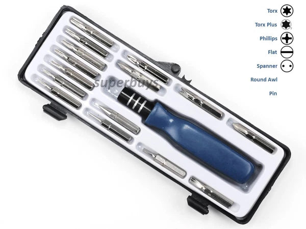 16pc Set Screwdriver Torx Plus Phillips Flat Spanner Awl Reset Pin Shape Bit Kit
