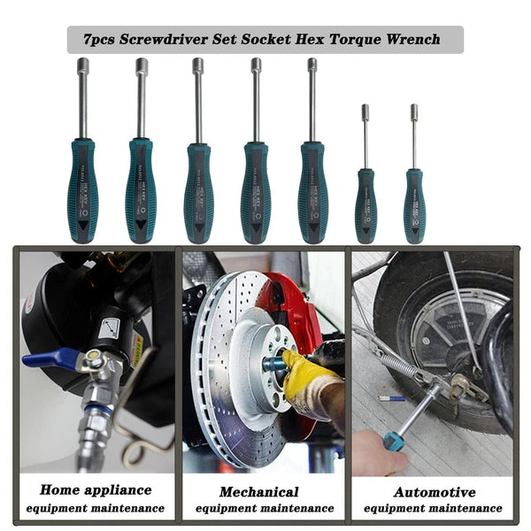 7pcs Metal Socket Wrench Screwdriver set Hex Steel Hex Torque Hexagonal 5mm-11mm