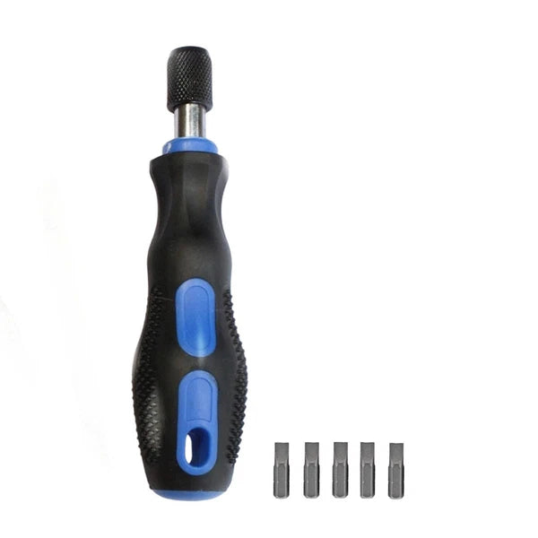 Screwdriver Handle 1/4" Hex + 5 Pack Plain Slotted Bit Set 6.5mm x 25mm