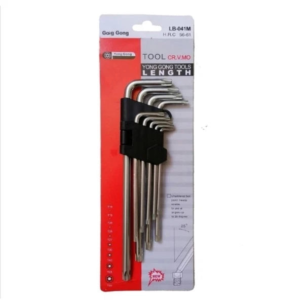 9pc 40CR Steel Tamperproof Torx Key Wrench Set (T10-T50) Extra Long Tip
