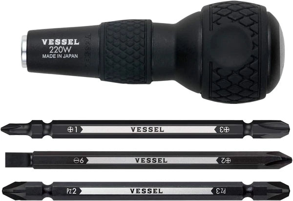 Vessel Ball Grip 1/4" Hex Bit Interchangeable Screwdriver Set 220W-3 JAPAN