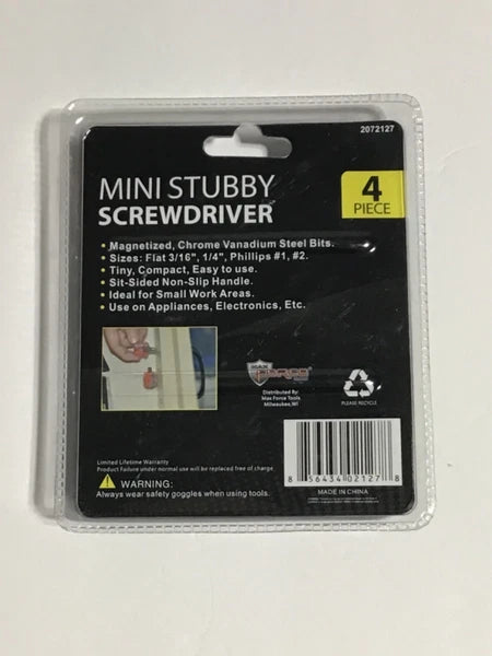 1 SET OF 4 PC MAX FORCE MINI STUBBY SCREWDRIVER YELLOW COLOR