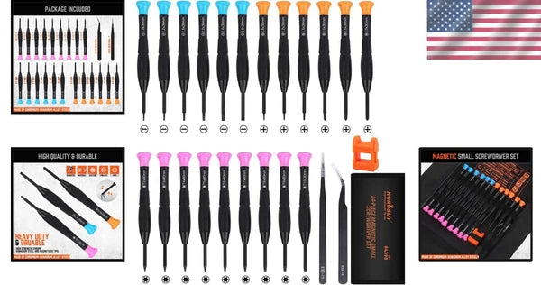Mini 24-Piece Screwdriver Set - Phillips, Slotted, and Torx with Storage Bag