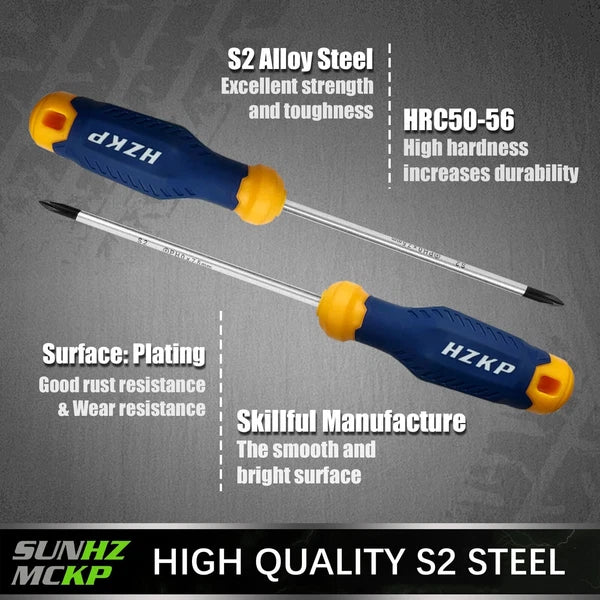 7-Piece Screwdriver Set, 3 Phillips and 3 Flat, S2 Steel with Wall Mount