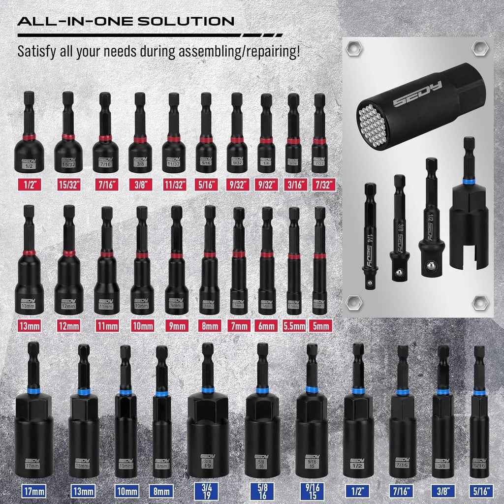 80-Piece Premium Magnetic Impact Nut Driver Set Metric & SAE with Socket Adapter